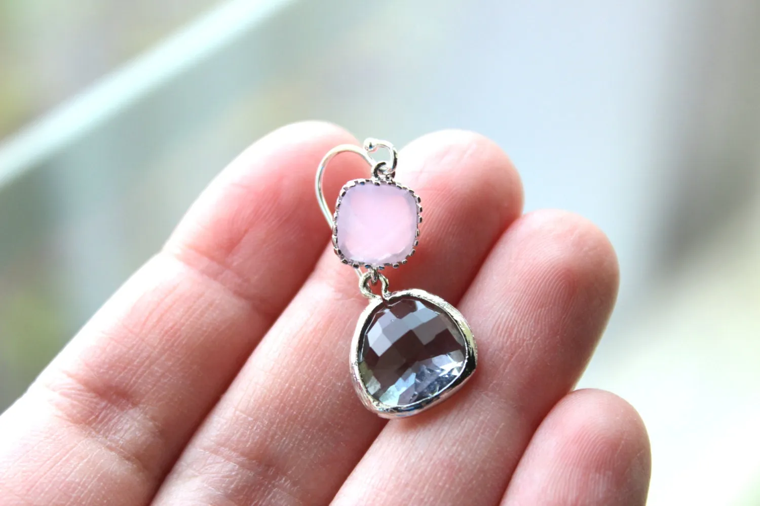 Charcoal Gray Earrings Pink Earrings Silver - Bridesmaid Earrings - Wedding Earrings - Bridesmaid Jewelry Gift - Wedding Jewelry