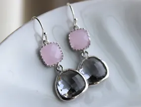 Charcoal Gray Earrings Pink Earrings Silver - Bridesmaid Earrings - Wedding Earrings - Bridesmaid Jewelry Gift - Wedding Jewelry