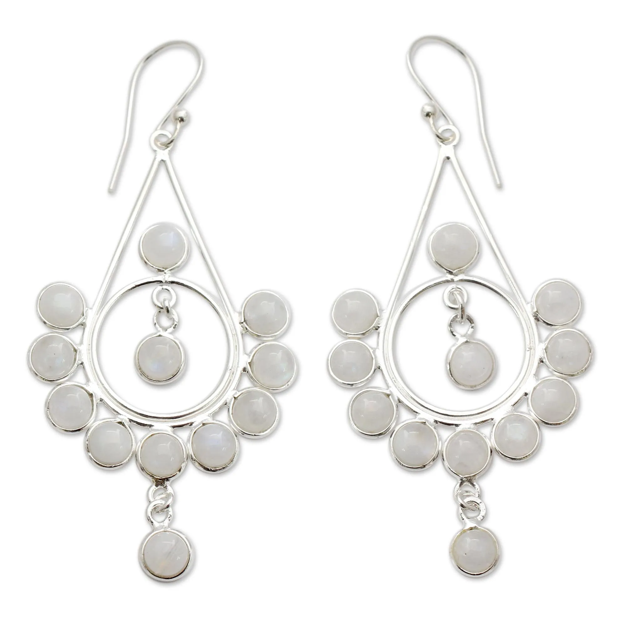 Circles Rainbow Moonstone Silver Earrings Handmade