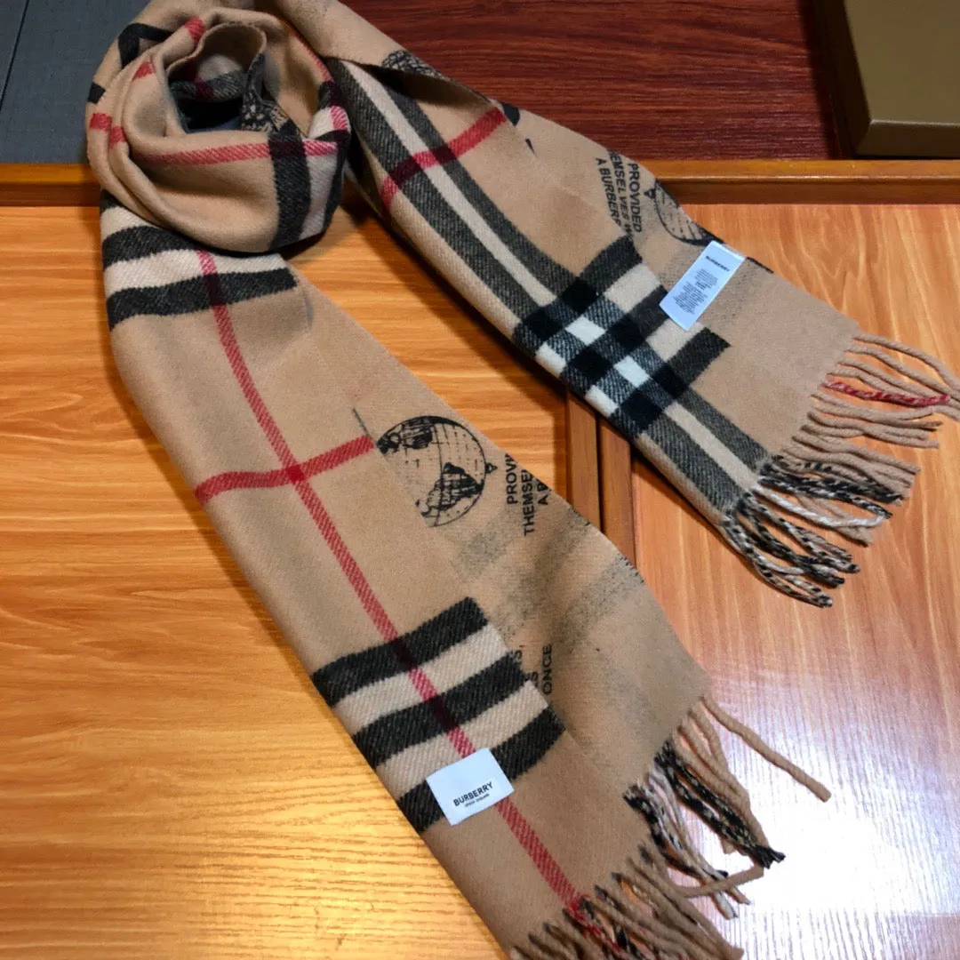 CLTH347 BUR Montage Check Wool Cashmere Reversible Scarf