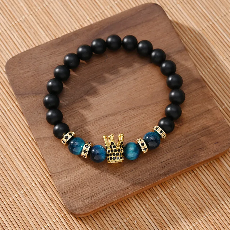 Copper Micro Inlaid Crown Bracelet - Natural 8MM