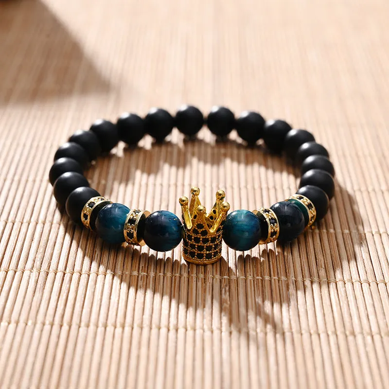 Copper Micro Inlaid Crown Bracelet - Natural 8MM