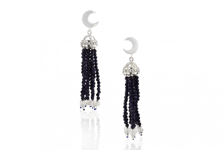 Crescent Starry Night Tassel Earrings