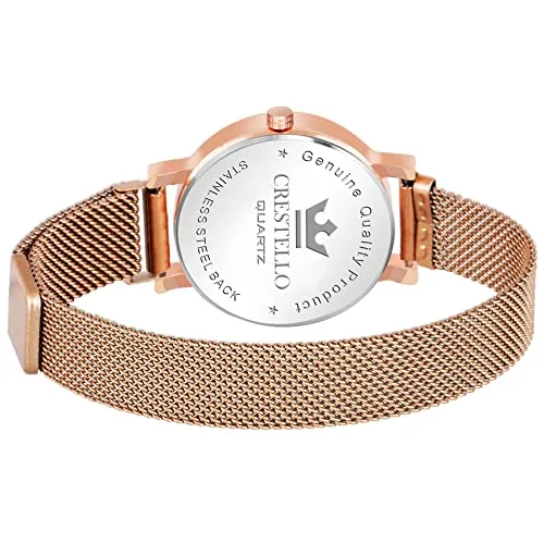 CRESTELLO Women's Rose Gold Plated Mesh Chain Analog Watch (CR-RG103PNK-RGCH)