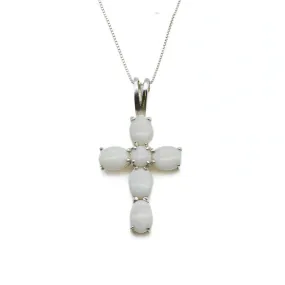 Cross Opal Pendant - Australian Opal Necklace - White Cross Statement Necklace