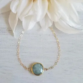 Dainty Gold Aquamarine Bracelet, March Birthstone