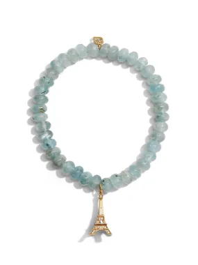 Eiffel Tower on Smooth Aquamarine Beaded Bracelet