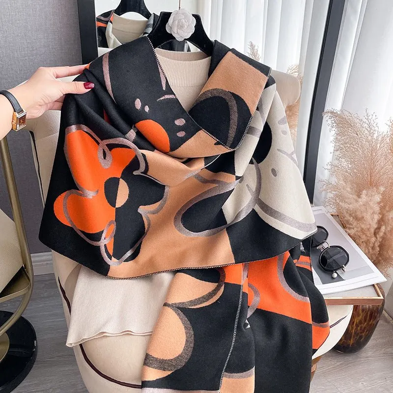 Elegant Color Block Floral Design Printed Exclusive Winter Shawl
