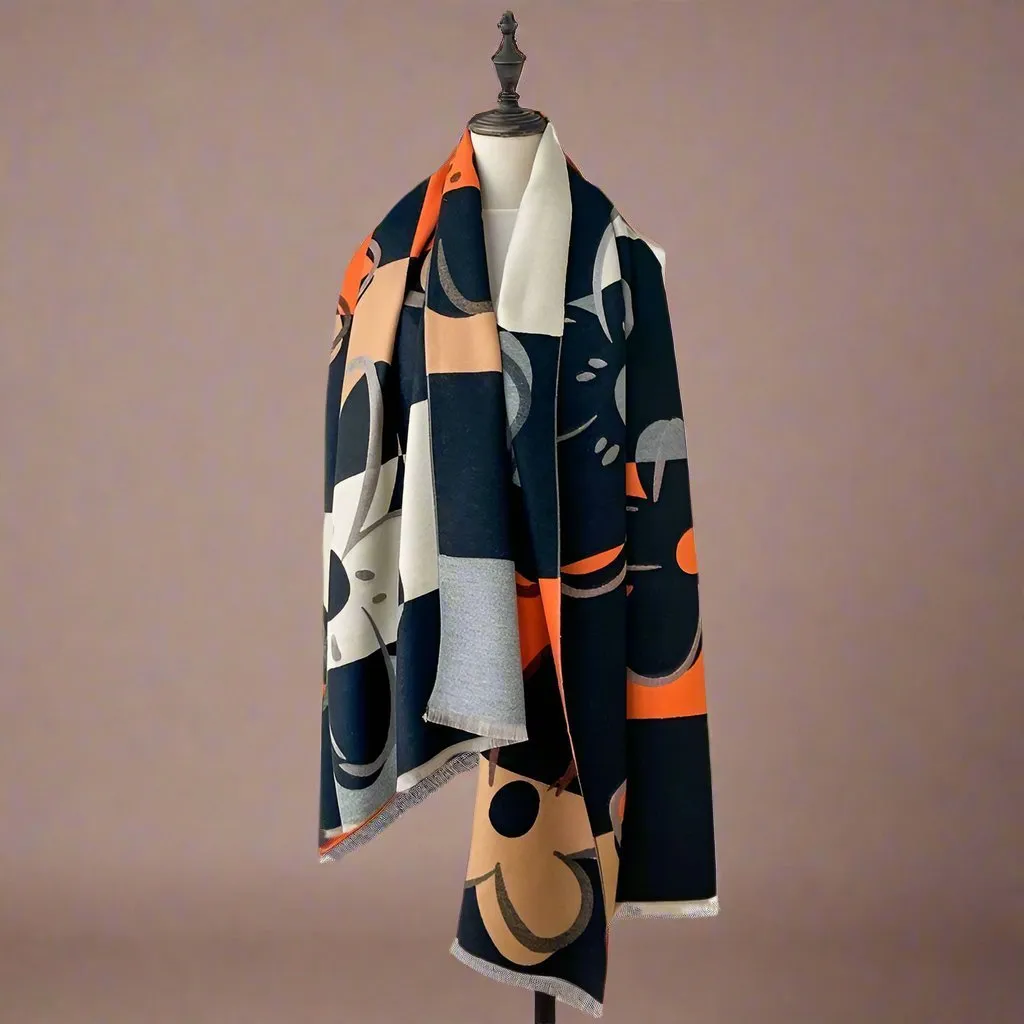 Elegant Color Block Floral Design Printed Exclusive Winter Shawl