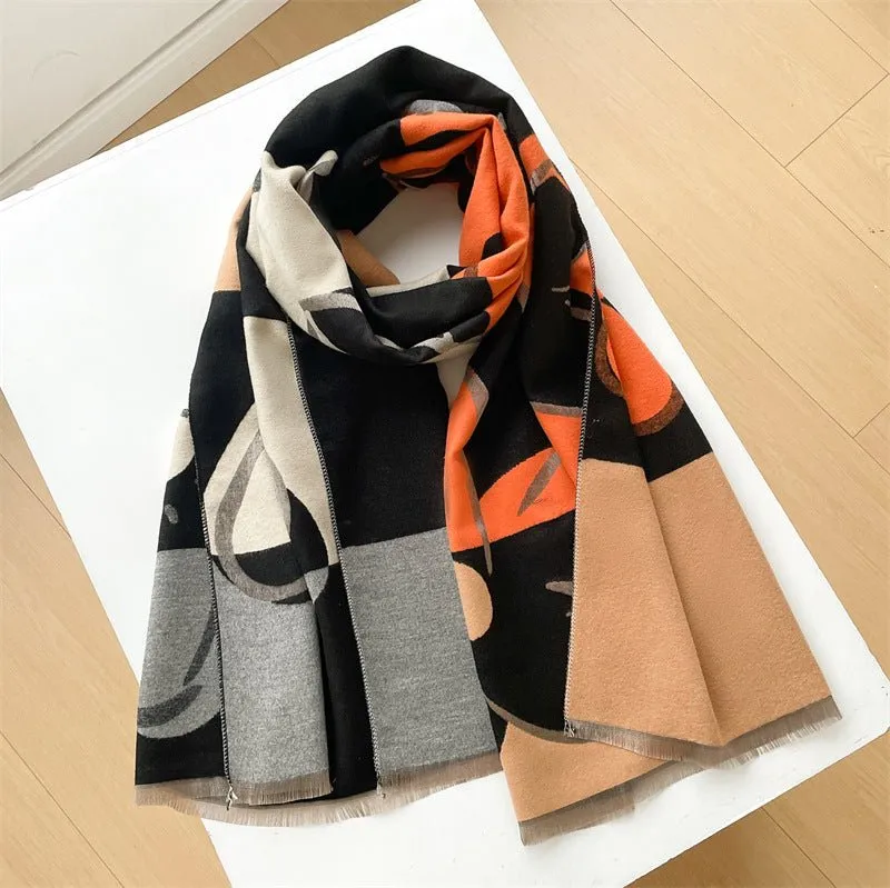 Elegant Color Block Floral Design Printed Exclusive Winter Shawl