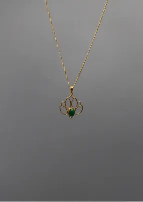 Elegant Emerald inlaid Gold Plated Lotus Pendant