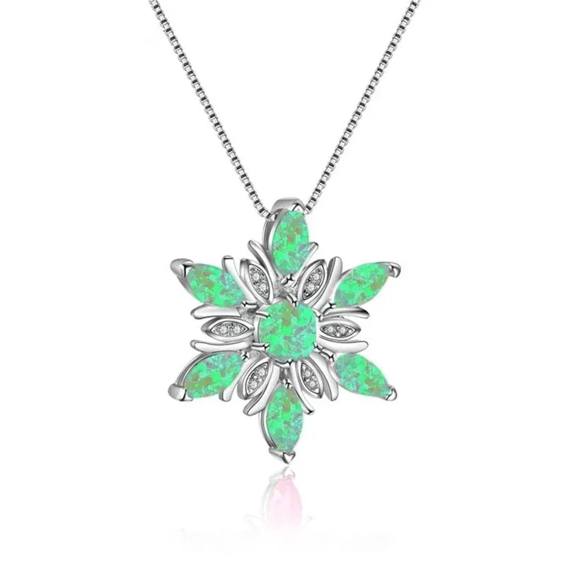Elegant Snowflake Imitation Fire Opal Pendant Necklace