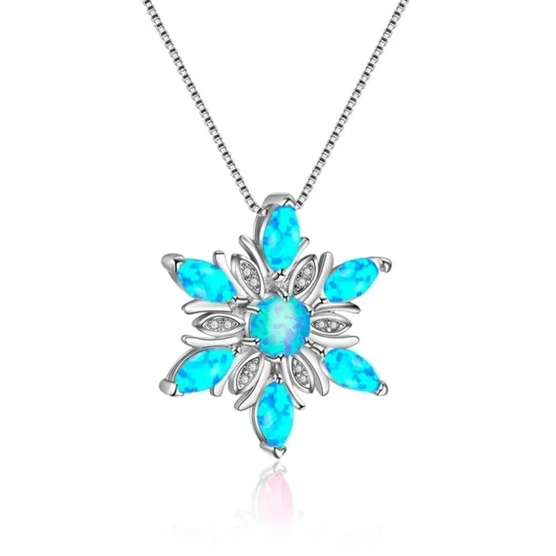 Elegant Snowflake Imitation Fire Opal Pendant Necklace