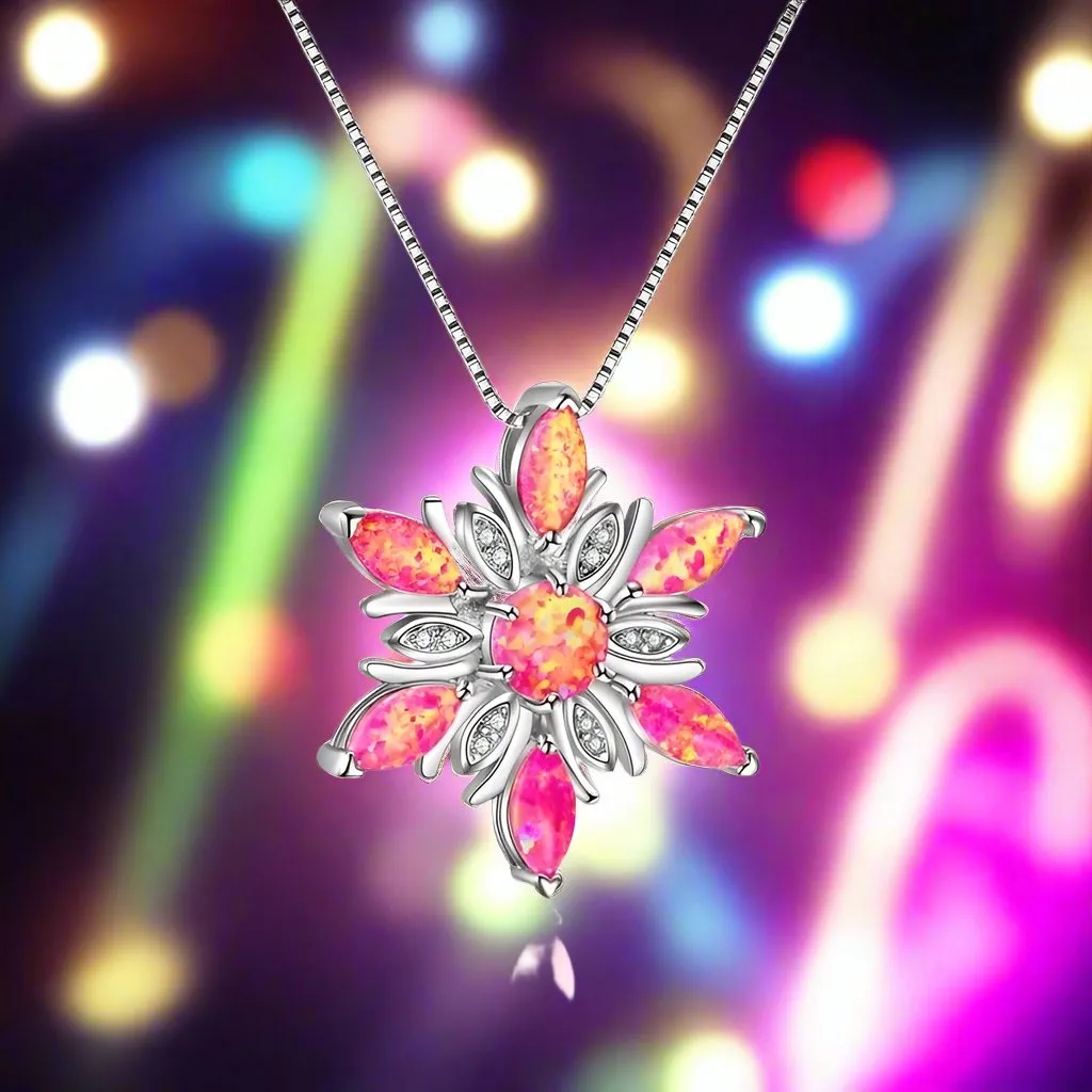 Elegant Snowflake Imitation Fire Opal Pendant Necklace