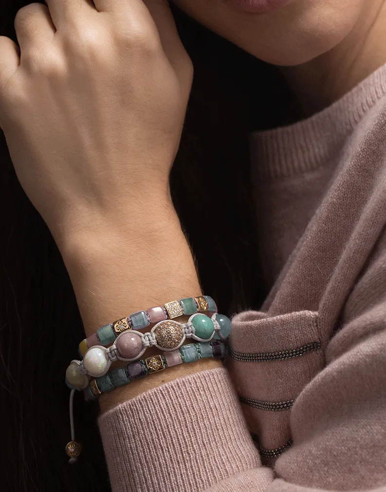Emerald, Mother of Pearl, and Aquamarine Lock Bracelet