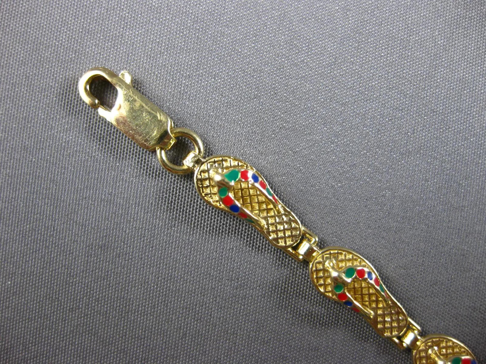 ESTATE MULTI COLOR ENAMEL 14K YELLOW GOLD 3D CLASSIC SLIPPER FUN BRACELET #27917