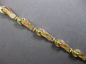 ESTATE MULTI COLOR ENAMEL 14K YELLOW GOLD 3D CLASSIC SLIPPER FUN BRACELET #27917