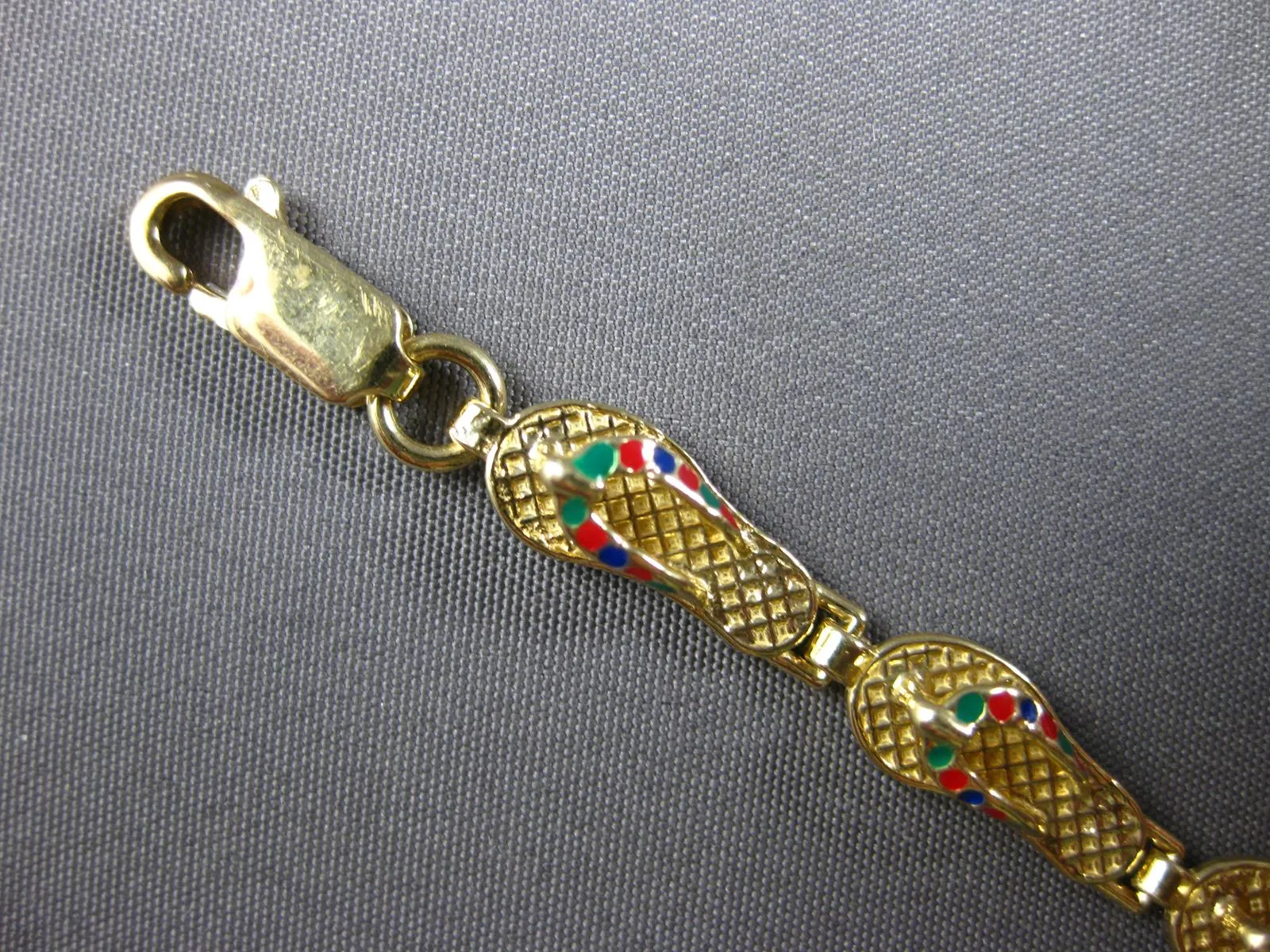 ESTATE MULTI COLOR ENAMEL 14K YELLOW GOLD 3D CLASSIC SLIPPER FUN BRACELET #27917