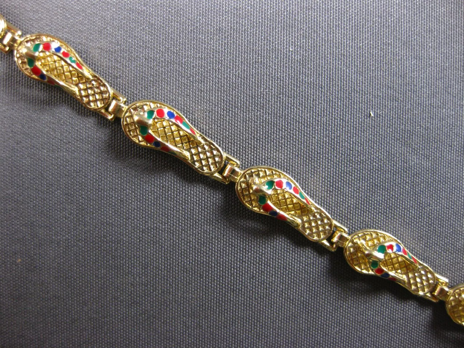 ESTATE MULTI COLOR ENAMEL 14K YELLOW GOLD 3D CLASSIC SLIPPER FUN BRACELET #27917