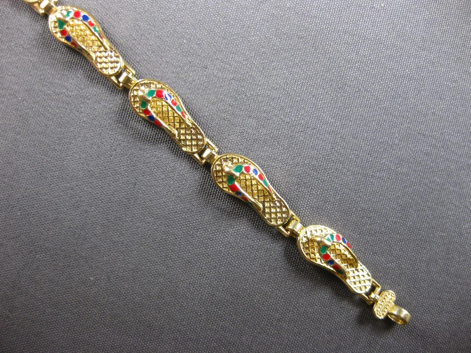 ESTATE MULTI COLOR ENAMEL 14K YELLOW GOLD 3D CLASSIC SLIPPER FUN BRACELET #27917