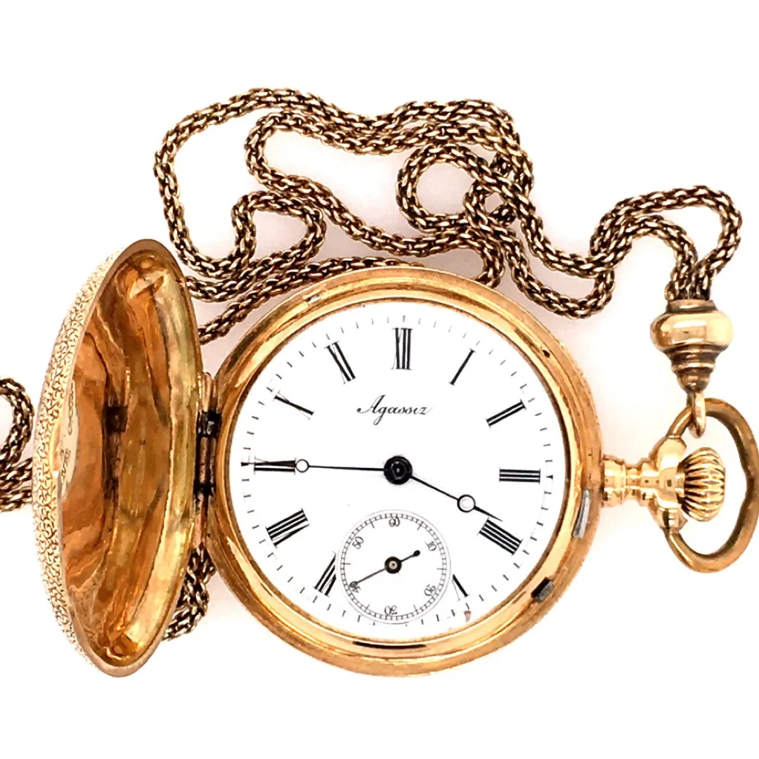 Estate Yellow Gold  Agassiz Pocket Watch w/ Chain