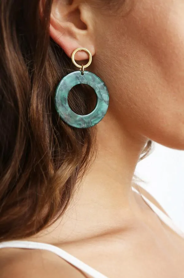 Ettika Green Resin Hoops in Gold
