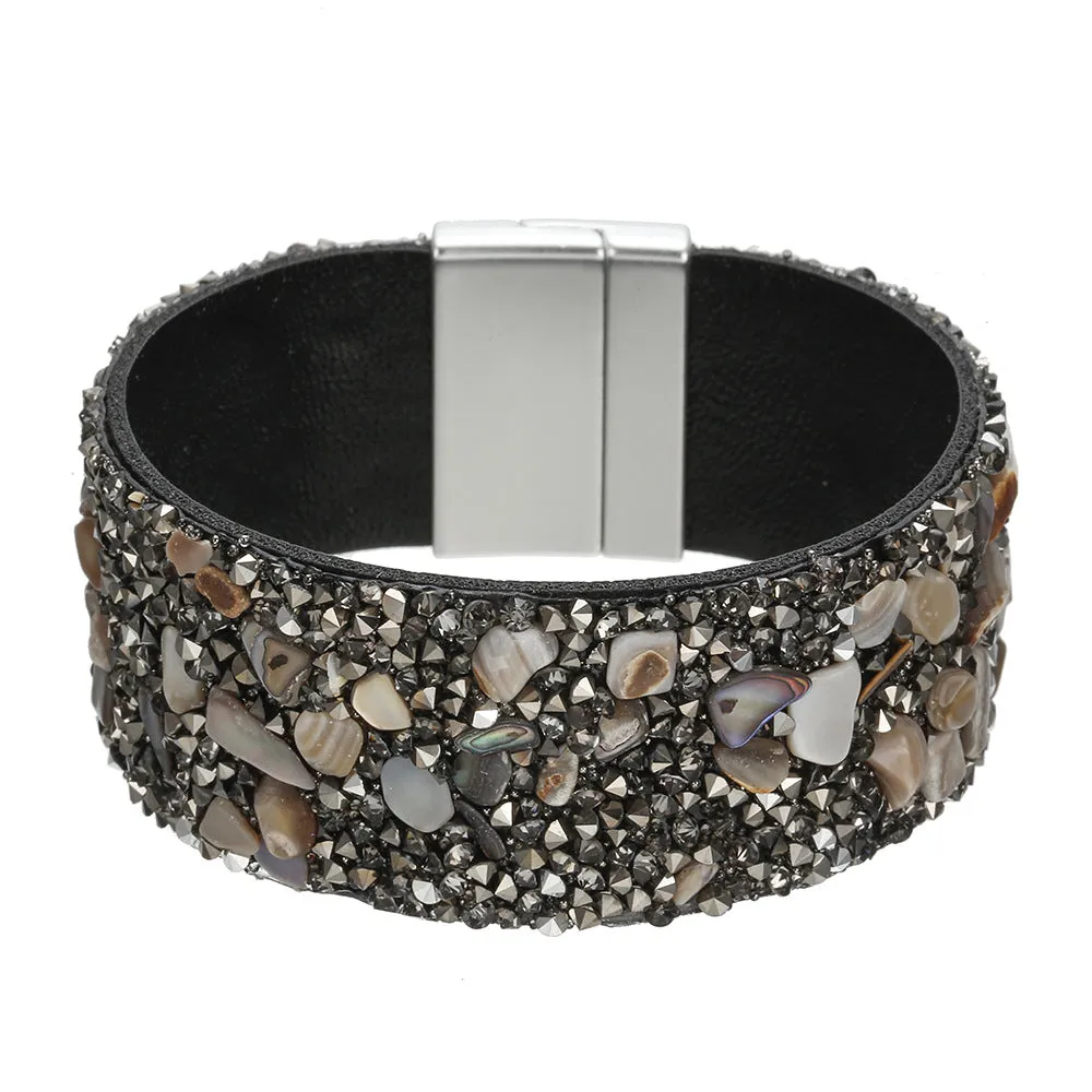 European Multi-layer Leather Bracelet with Natural Stone Inlay