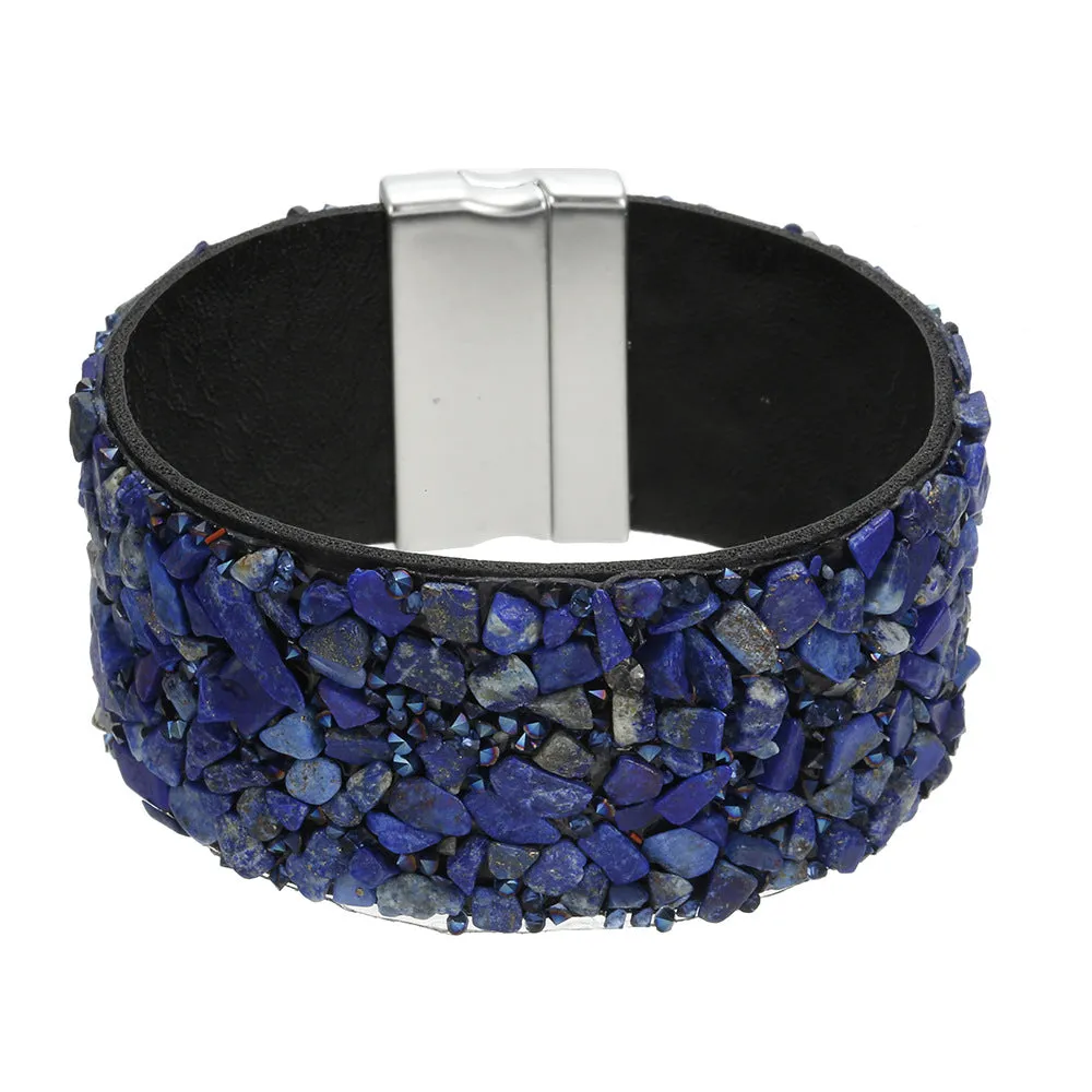 European Multi-layer Leather Bracelet with Natural Stone Inlay