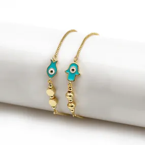 EVIL EYE Fatima Hand Tree Turkish Evil Eye Charm Bracelet Gold Color Adjustable Bracelet Fashion Jewelry for Women Girls BE149