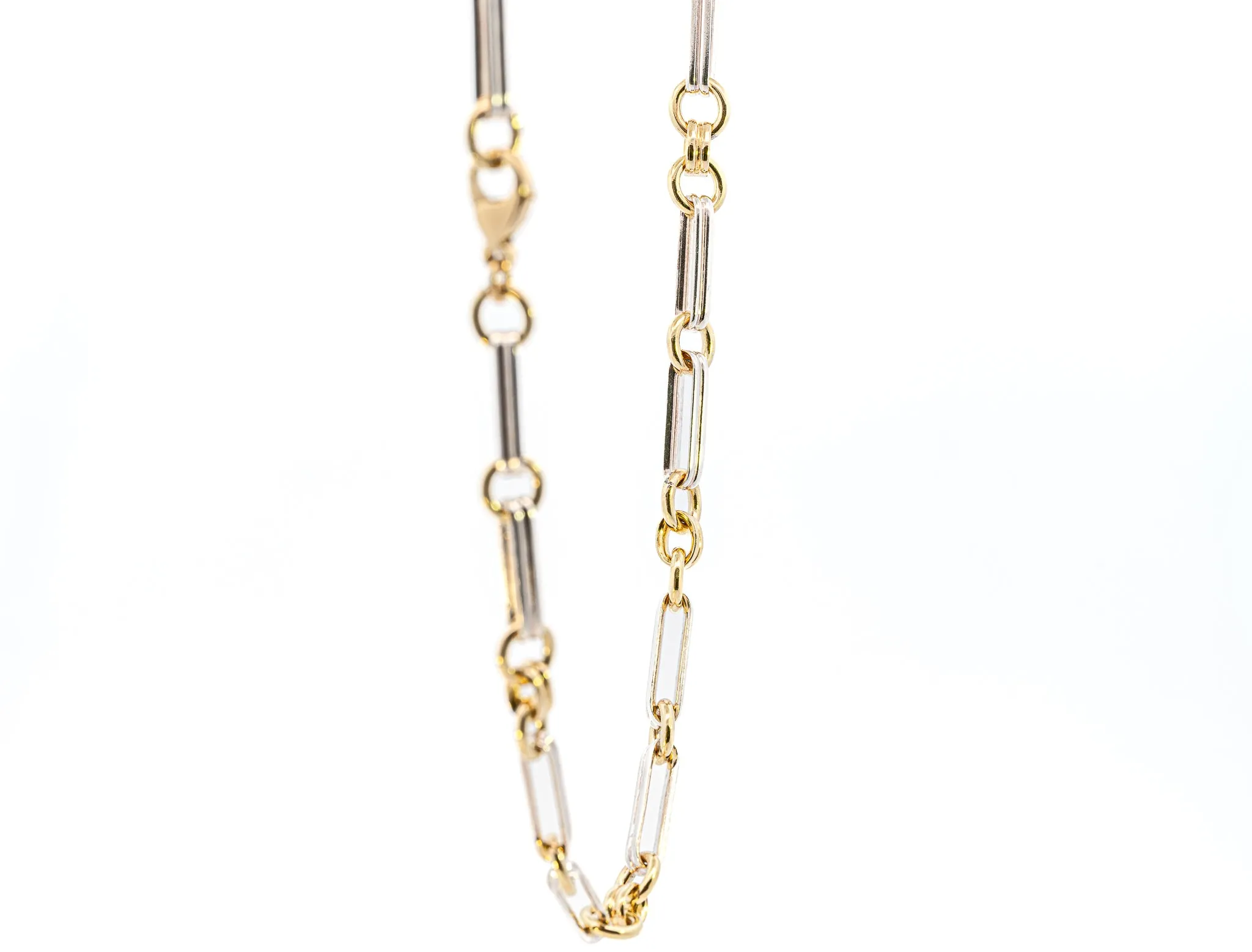 Exquisite Yellow & White Gold Double Pin and Round Link Chain