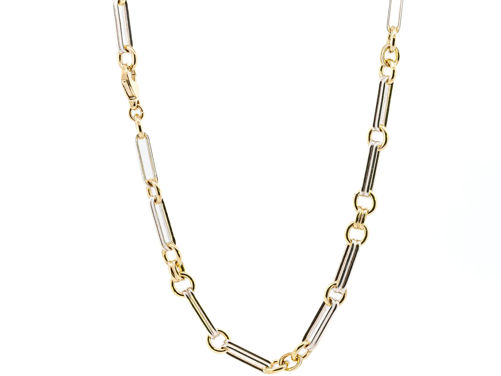 Exquisite Yellow & White Gold Double Pin and Round Link Chain