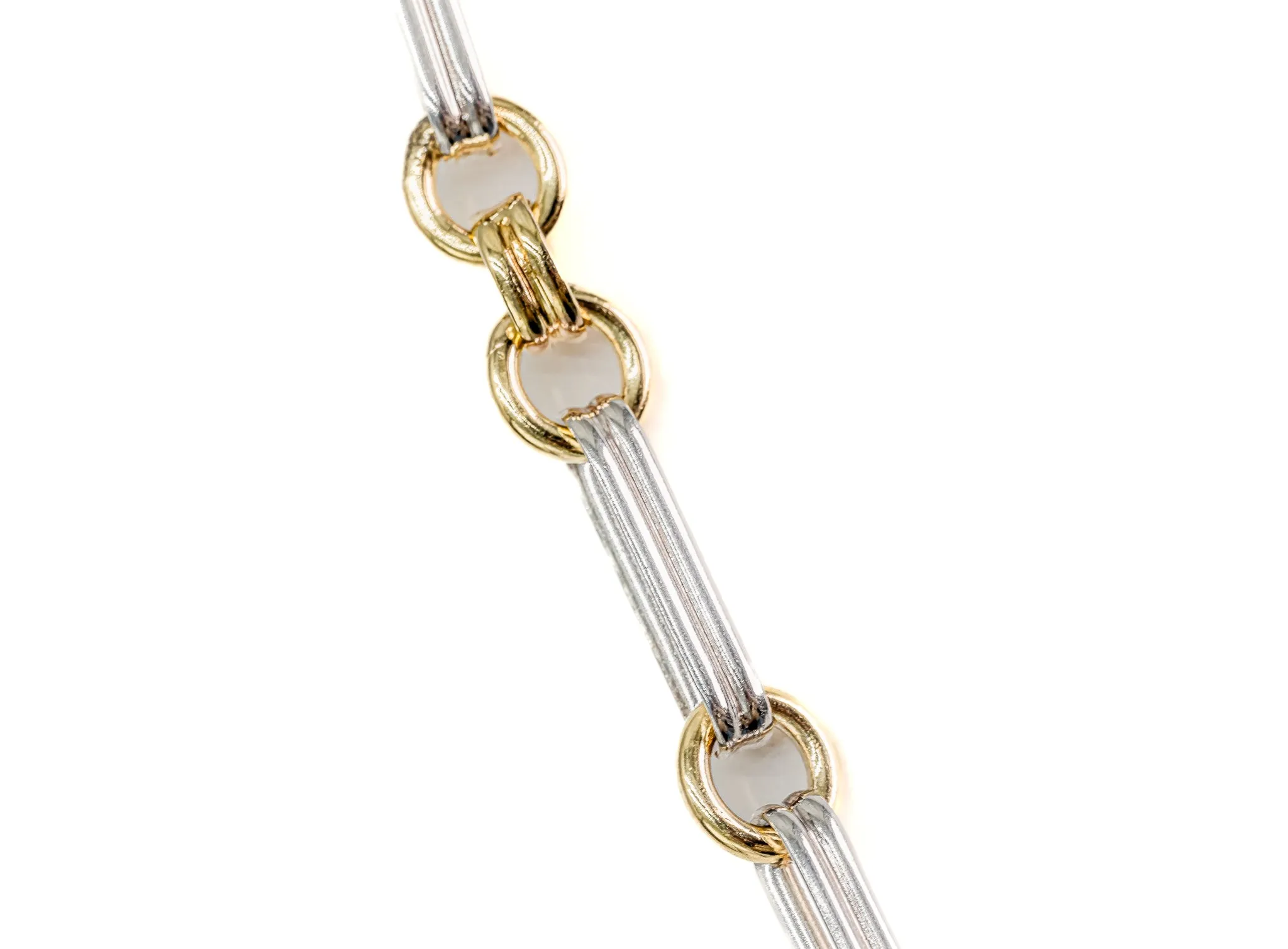Exquisite Yellow & White Gold Double Pin and Round Link Chain