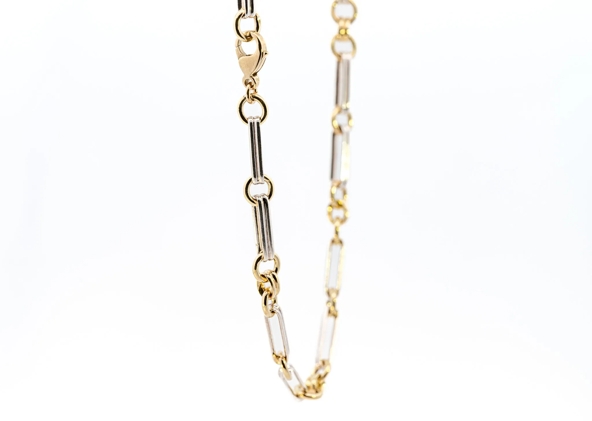 Exquisite Yellow & White Gold Double Pin and Round Link Chain