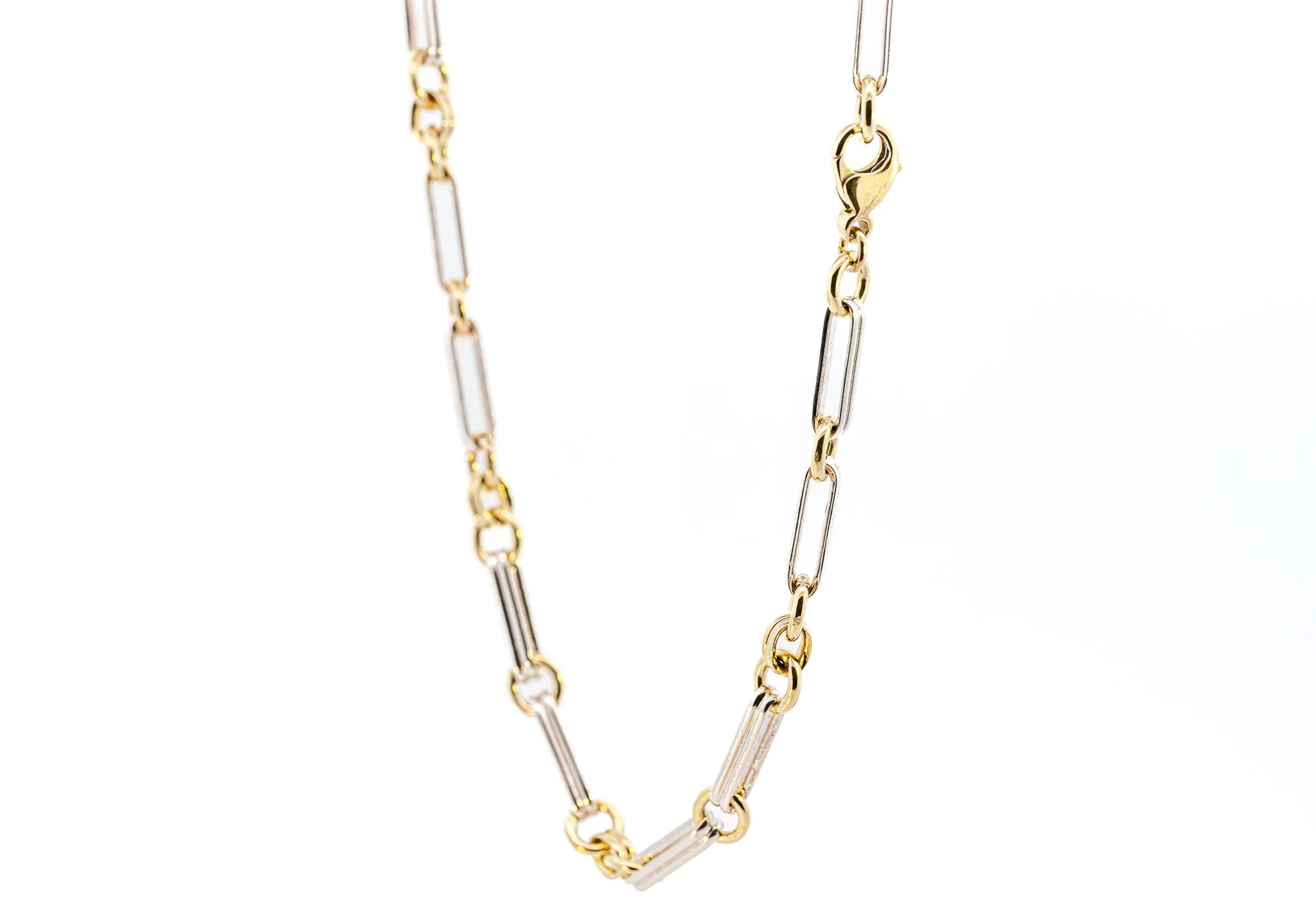 Exquisite Yellow & White Gold Double Pin and Round Link Chain