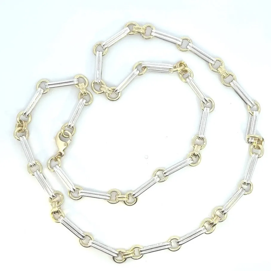 Exquisite Yellow & White Gold Double Pin and Round Link Chain