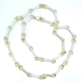Exquisite Yellow & White Gold Double Pin and Round Link Chain