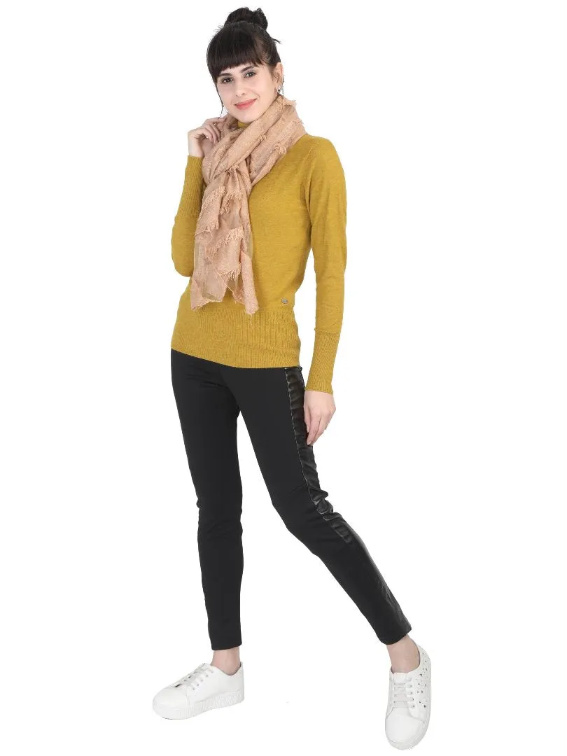 FabSeasons Khaki Fancy Striped Viscose Scarf for Ladies