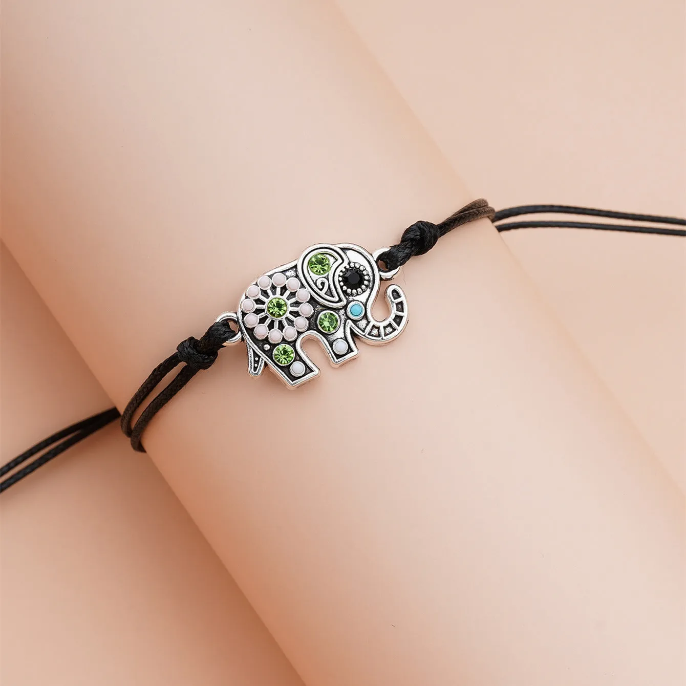 Fashion Dot Diamond Hollow Elephant Card Bracelet