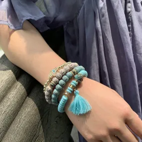 Fashion New Multi-layer Beaded Bracelet 4-pack Palm Tassel Bodhi Beads Beaded Elastic Bracelet Set