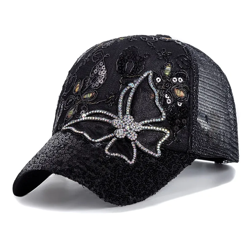 Fashion Women's Cap Butterfly Flower Pendant Baseball Cap Female Outdoor Adjustable Streetwear Summer Trucker Hat
