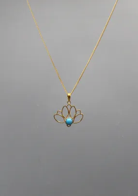 Feroza Turquoise inlaid Gold Plated Lotus Pendant