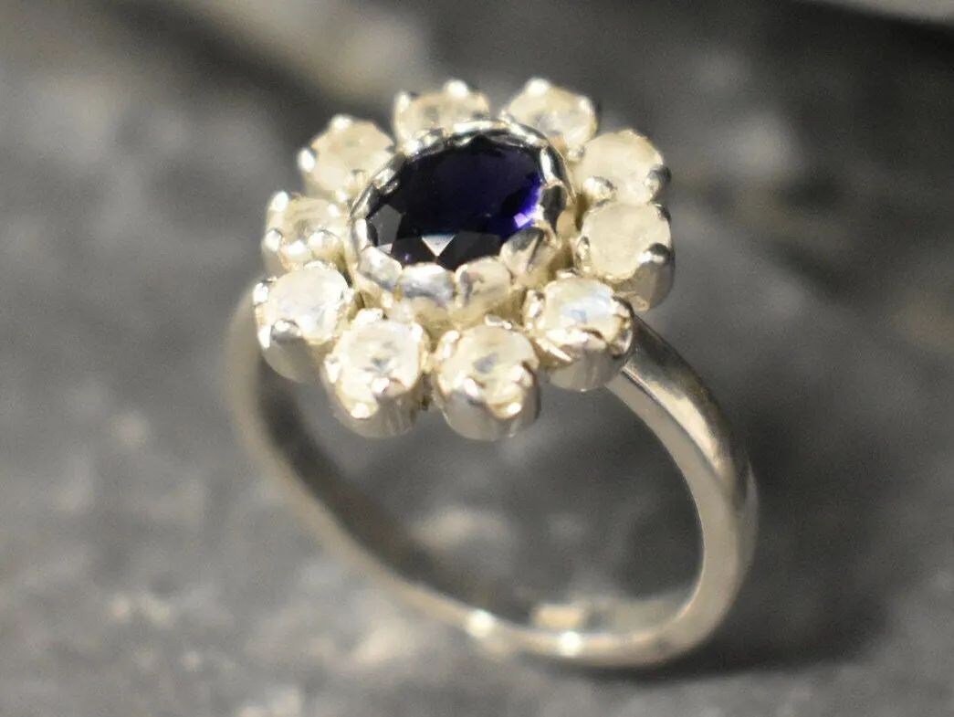 Genuine Iolite Ring - Violet Flower Ring - Purple Victorian Ring