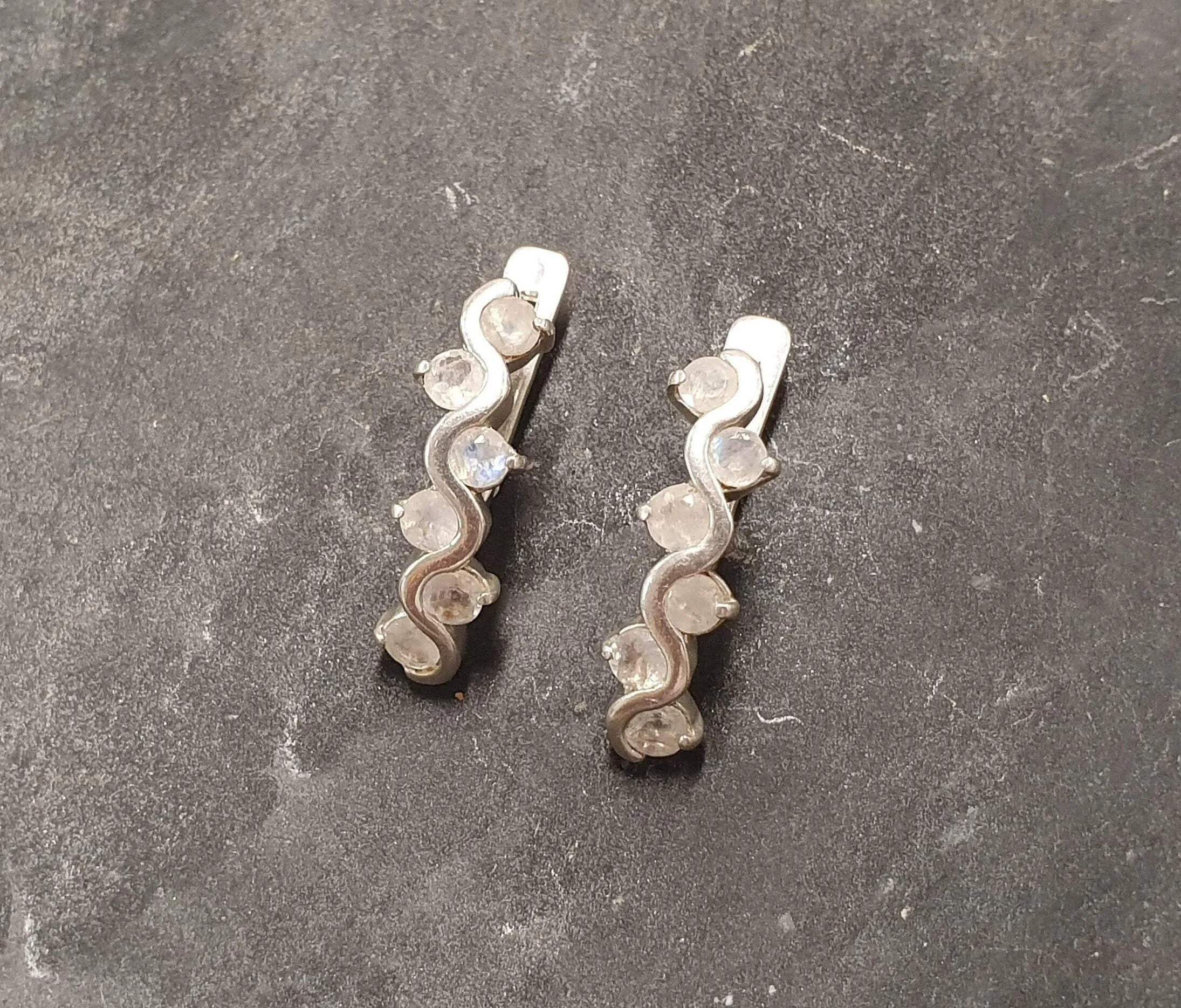 Genuine Moonstone Earrings - White Vertical Earrings - Long Vintage Earrings