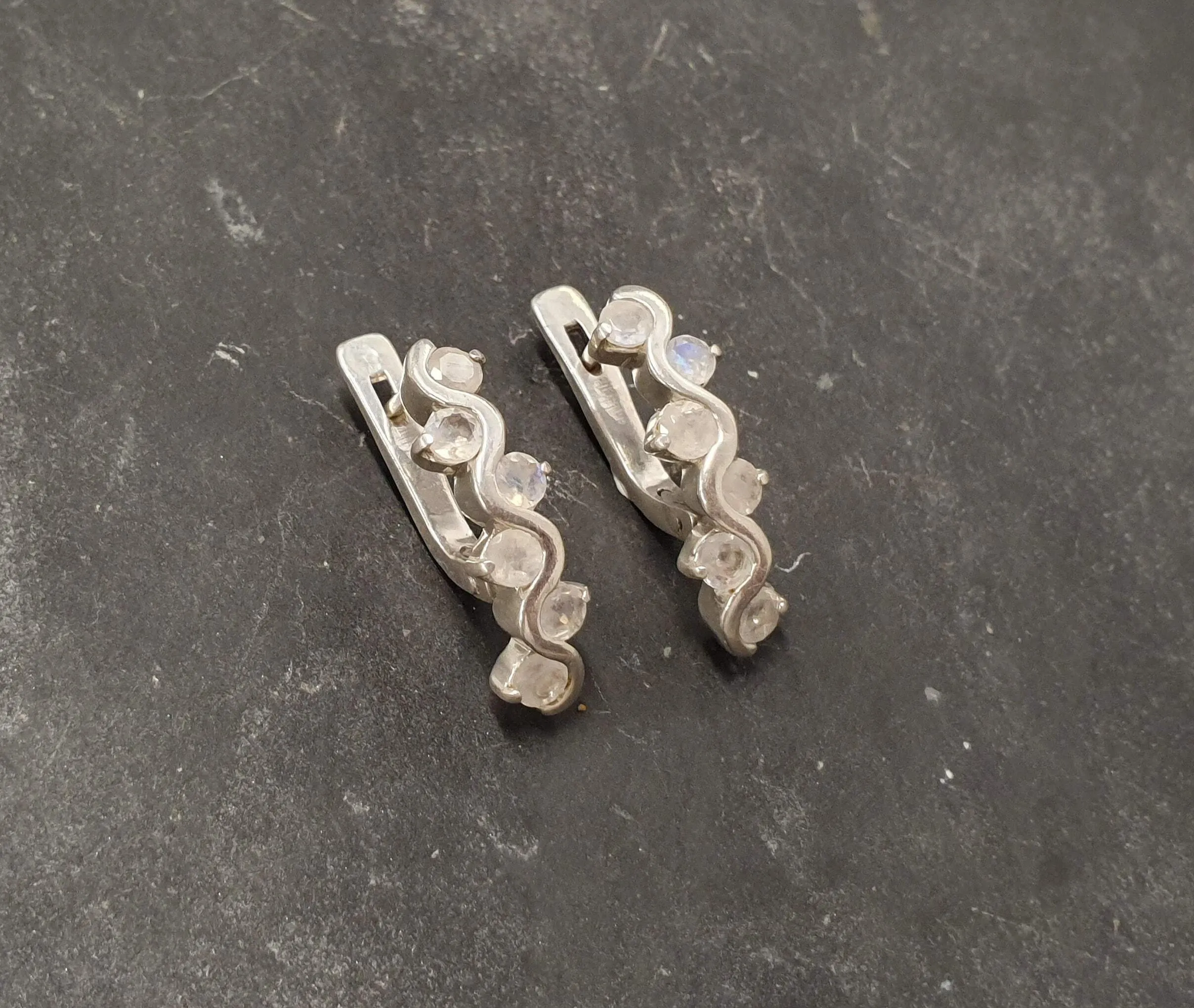 Genuine Moonstone Earrings - White Vertical Earrings - Long Vintage Earrings