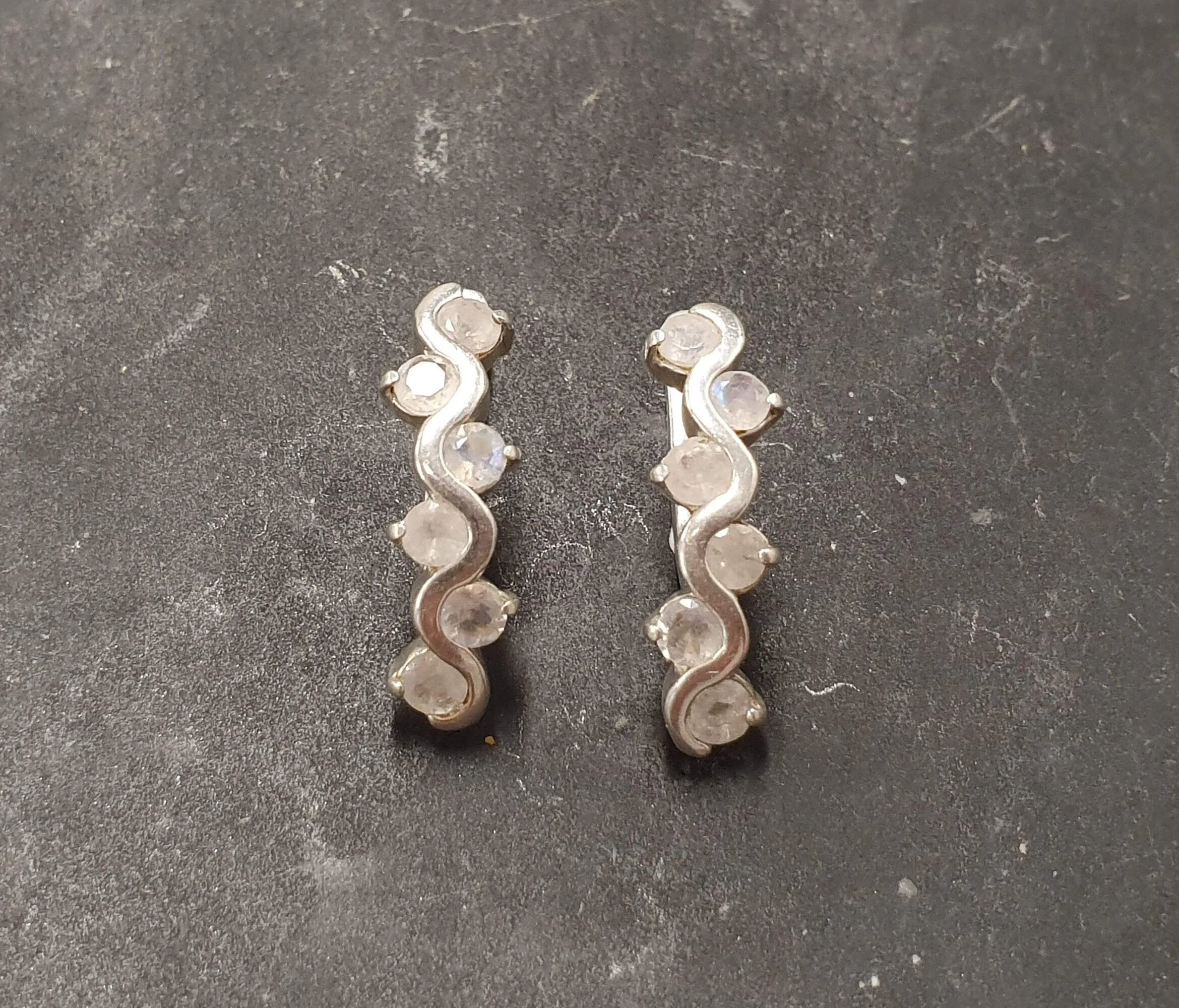 Genuine Moonstone Earrings - White Vertical Earrings - Long Vintage Earrings
