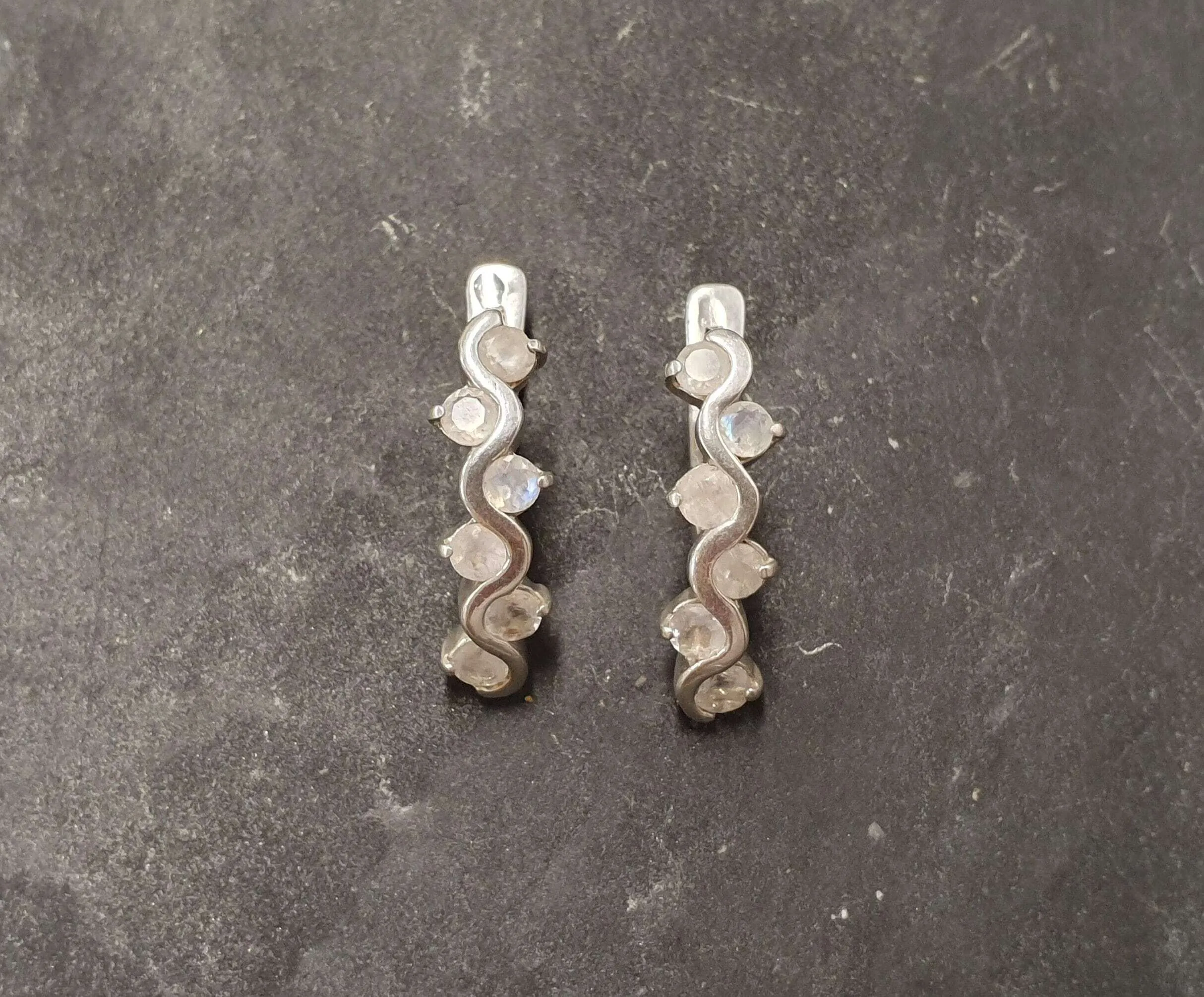 Genuine Moonstone Earrings - White Vertical Earrings - Long Vintage Earrings