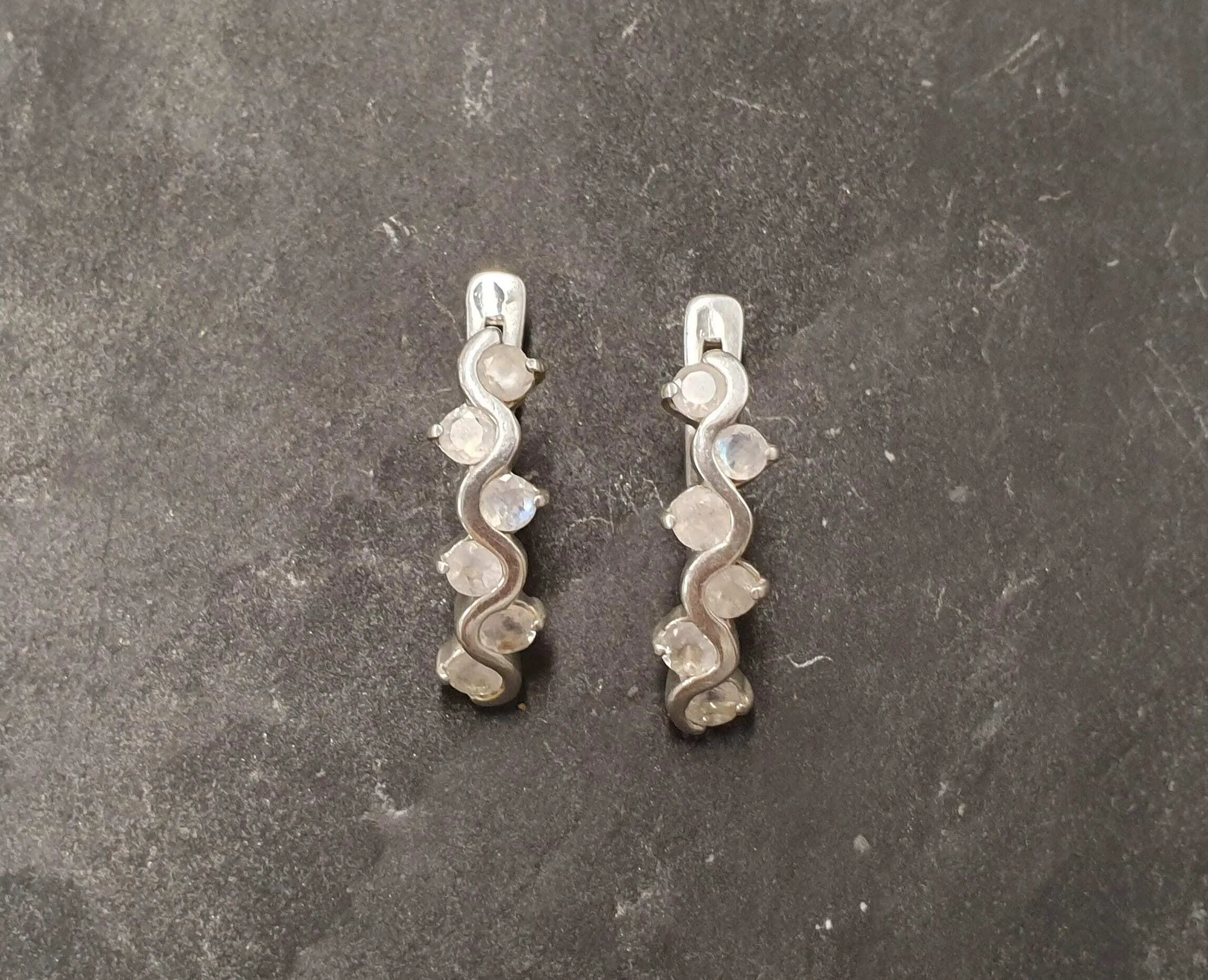 Genuine Moonstone Earrings - White Vertical Earrings - Long Vintage Earrings