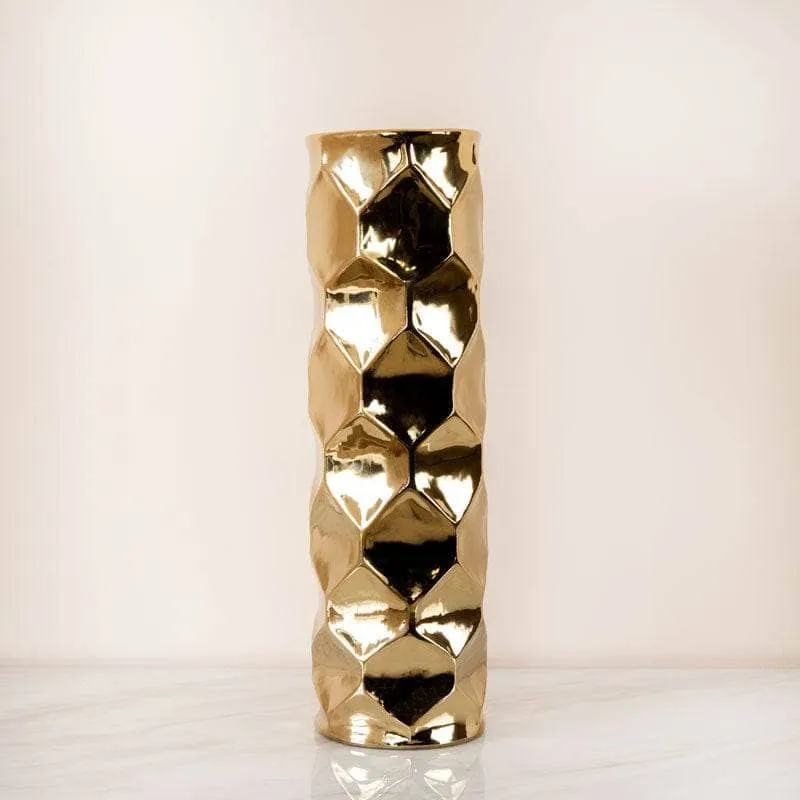 Gold Hexagon Design Vase - Medium