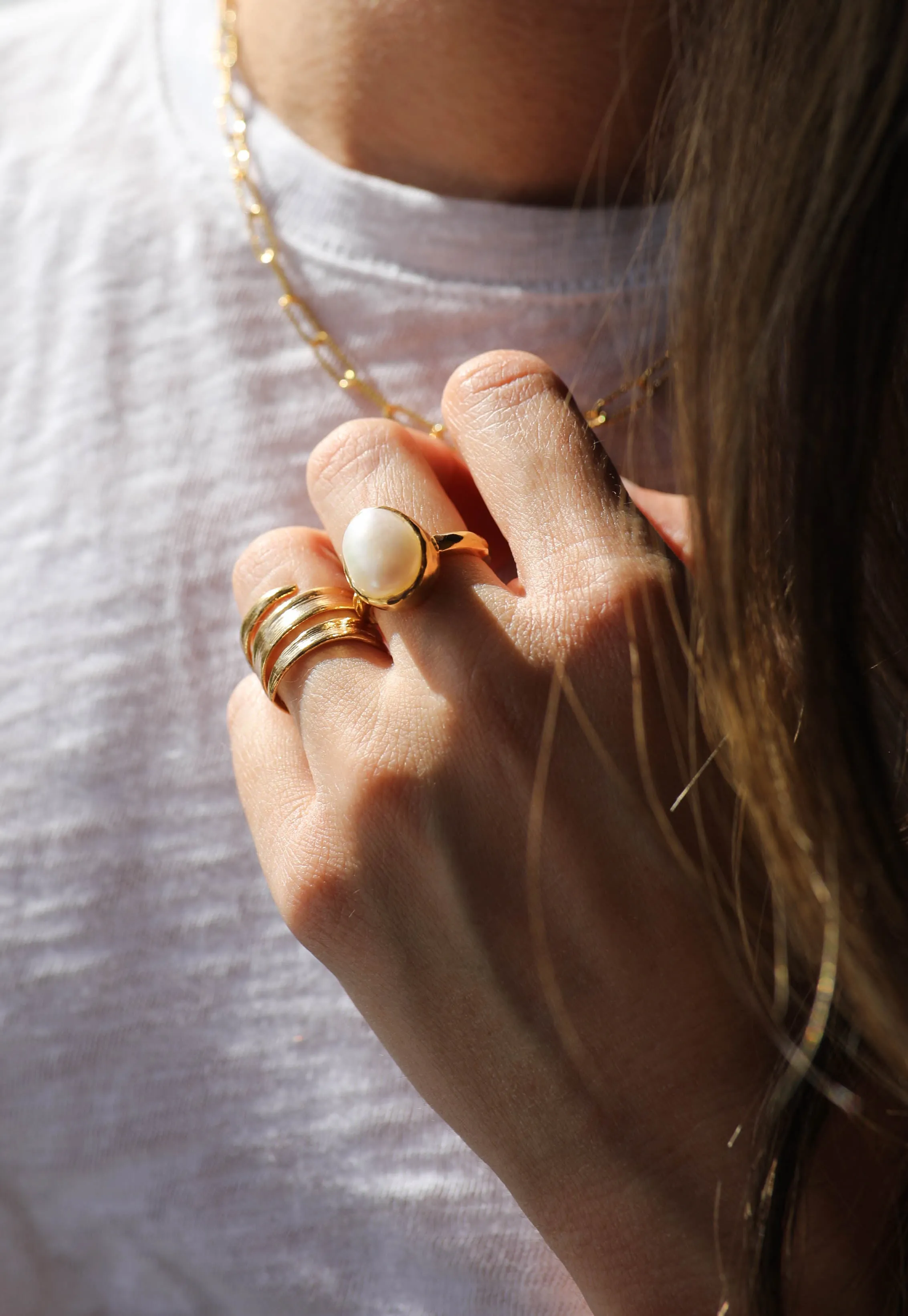 Gold Moonlight Pearl Ring