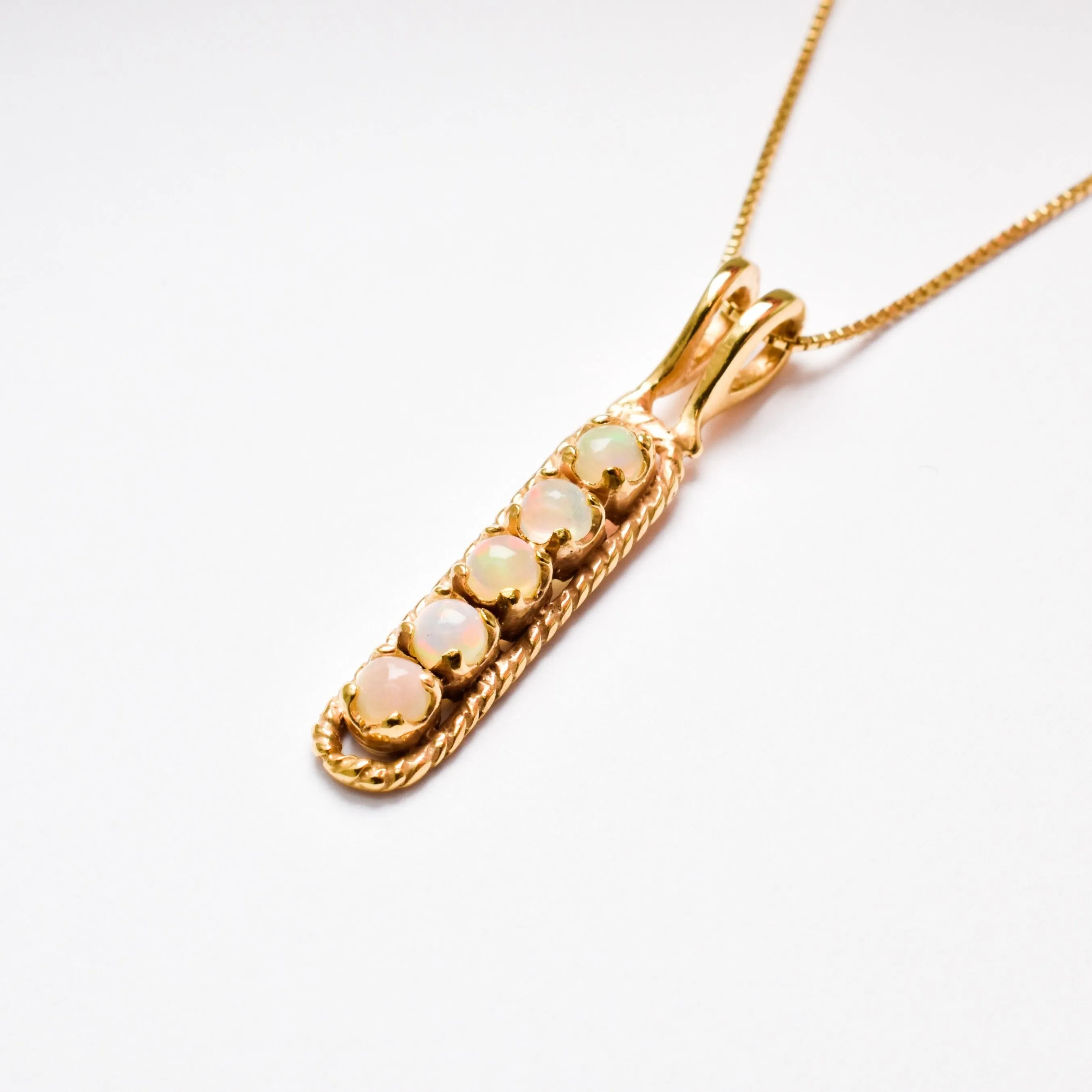 Gold Opal Pendant - Fire Opal Necklace - Vertical Opal Pendant